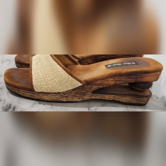 Vintage 90s Y2K Cha Cha carved wood wedge sandals women's size 7 - Picture 5 of 9